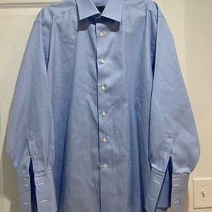 NWOT David Donahue Men's Long Sleeve Dress Shirt L 17.5 32/33 Blue Houndstooth